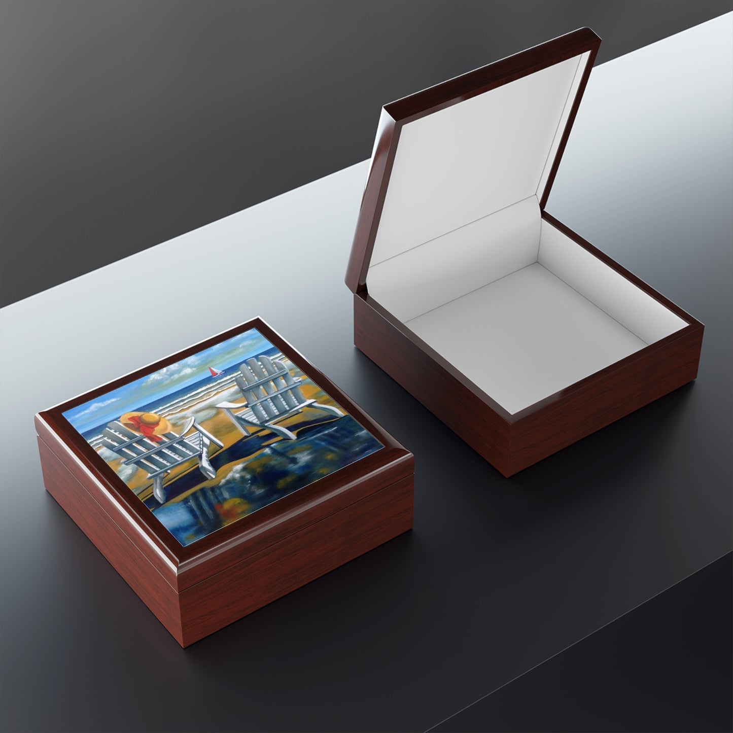 Seaside Adirondack Jewelry Box — Beach Chairs Painting Keepsake Box