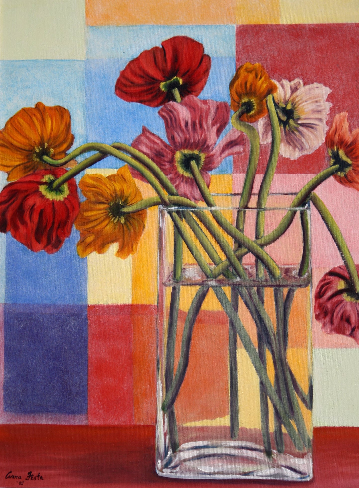Patchwork Flowers – 18 x 24" Oil on Canvas