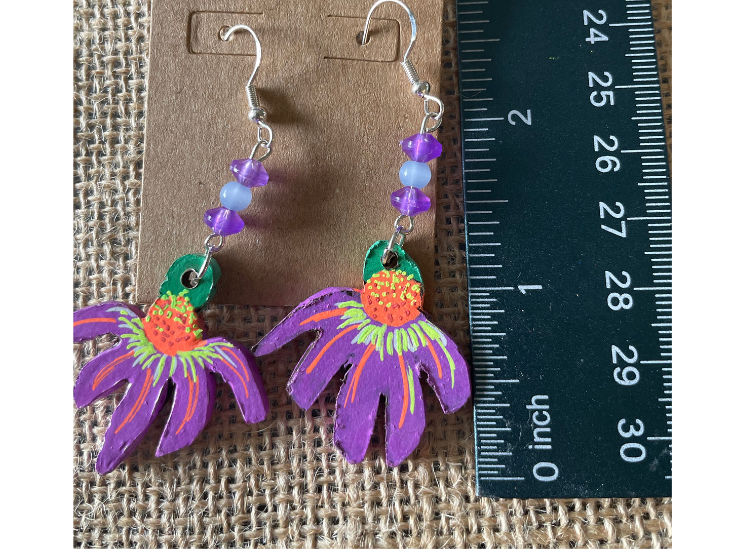 Bold Blossom – Hand-Carved Purple Flower Earrings