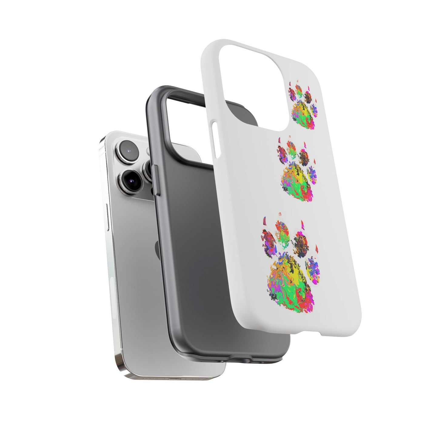 Phone Case — Colorful Paw Print Tough Case, Pet Lover Protective Phone Cover
