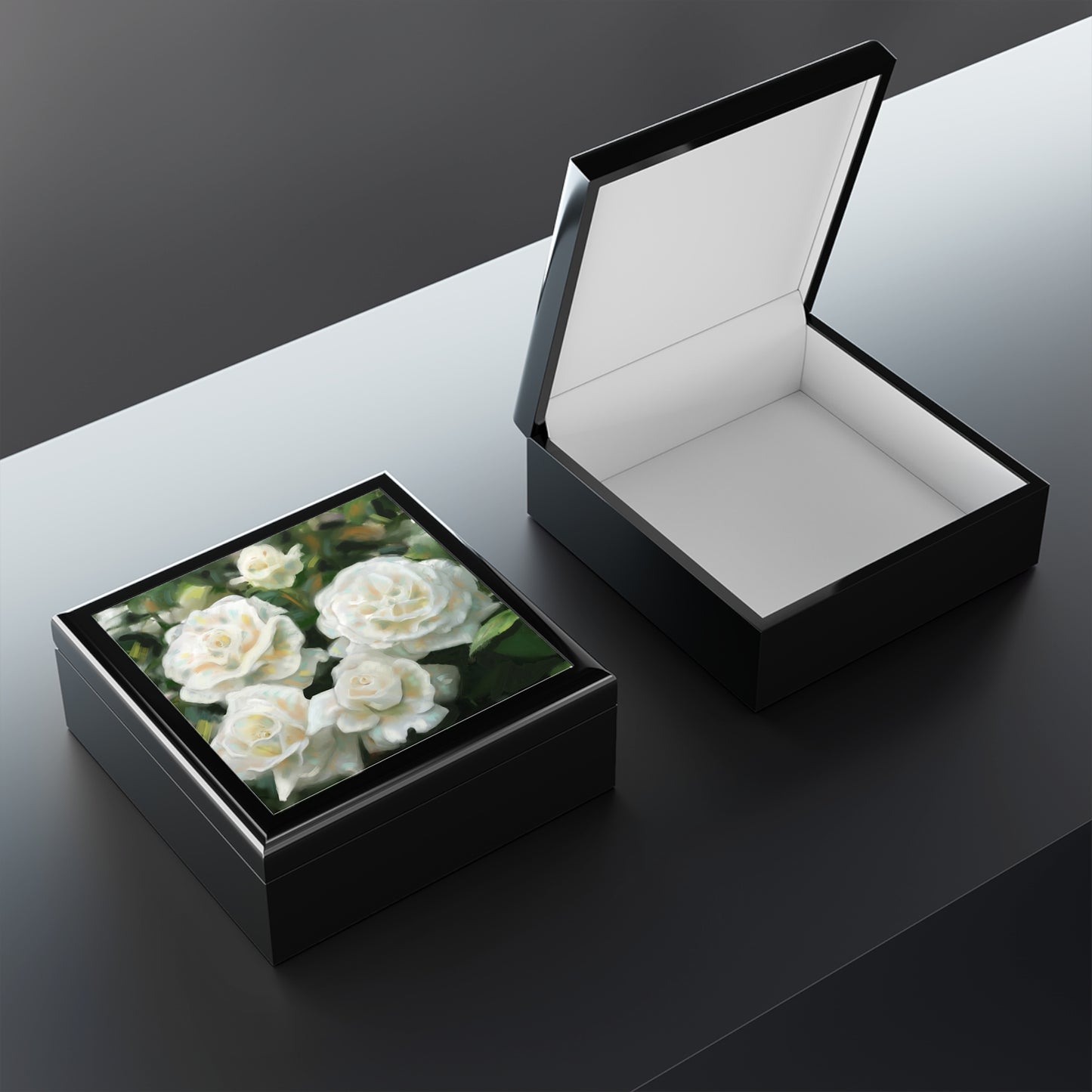 Jewelry Box – White Rose Floral Keepsake Box