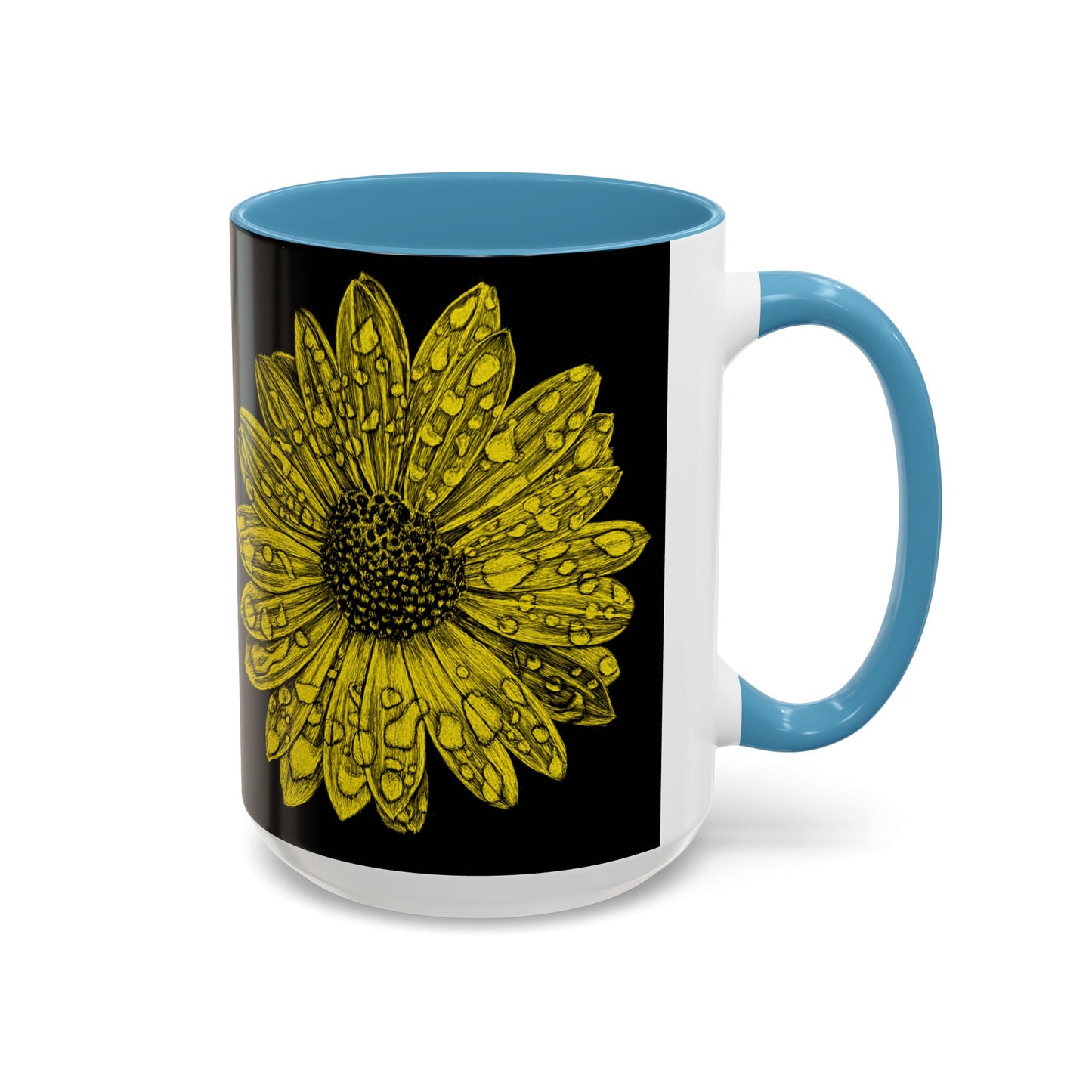 Sunflower Waterdrop Accent Coffee Mug — Yellow Floral 11/15oz