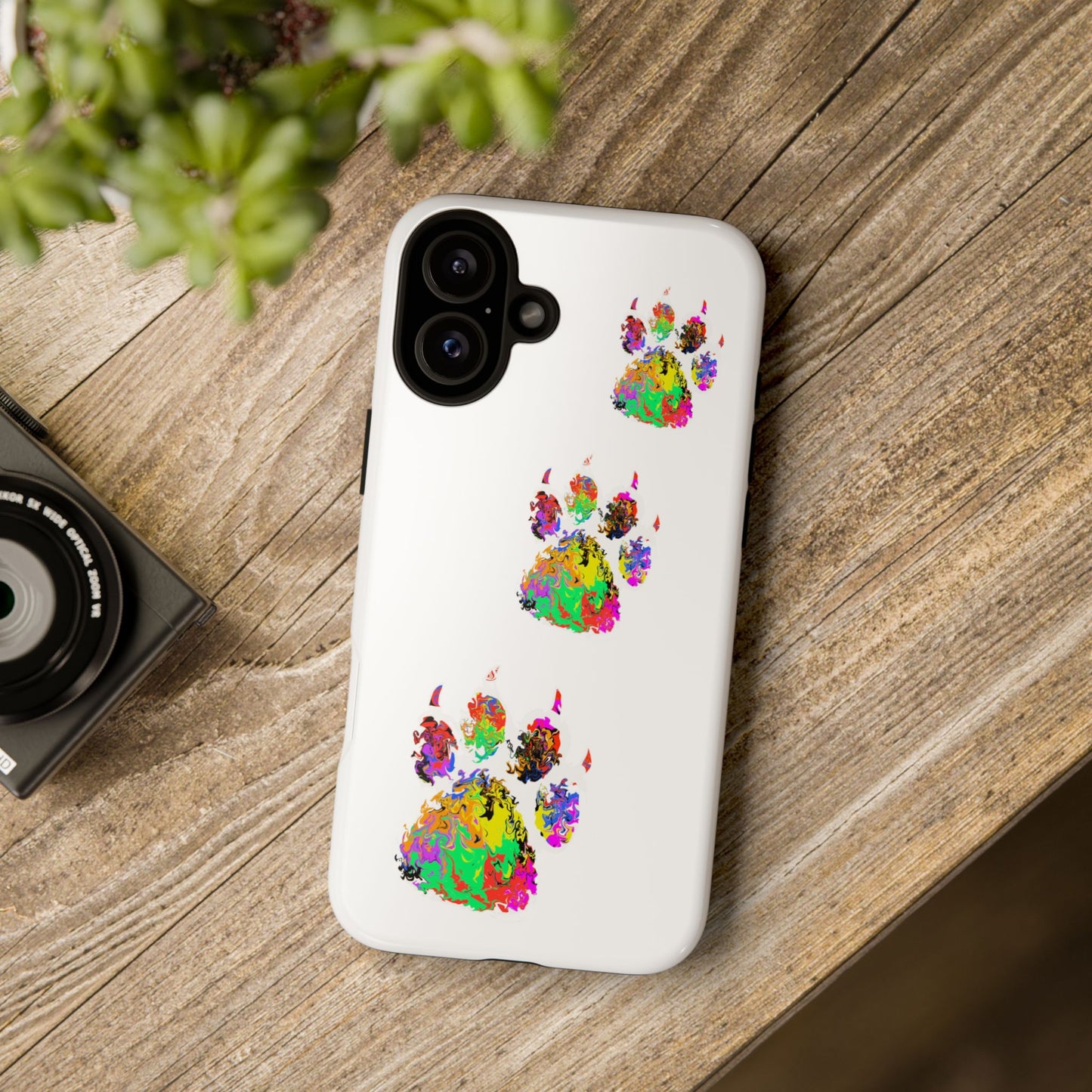 Phone Case — Colorful Paw Print Tough Case, Pet Lover Protective Phone Cover