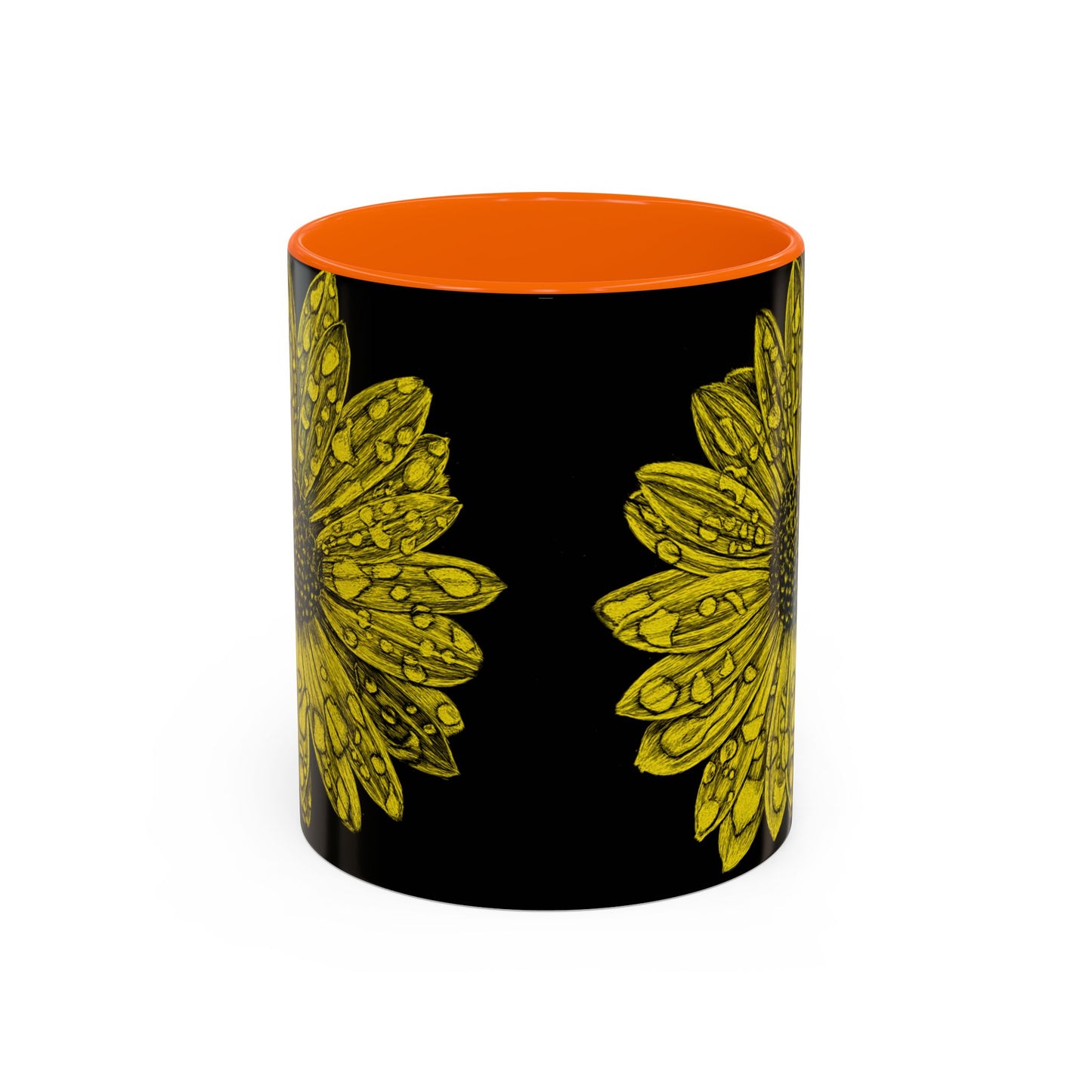 Sunflower Waterdrop Accent Coffee Mug — Yellow Floral 11/15oz