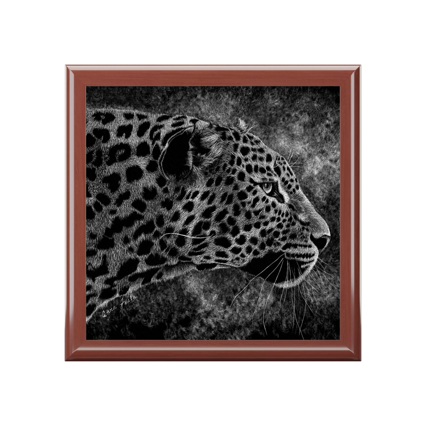 Leopard Profile Black Jewelry Box — Elegant Animal Portrait Keepsake
