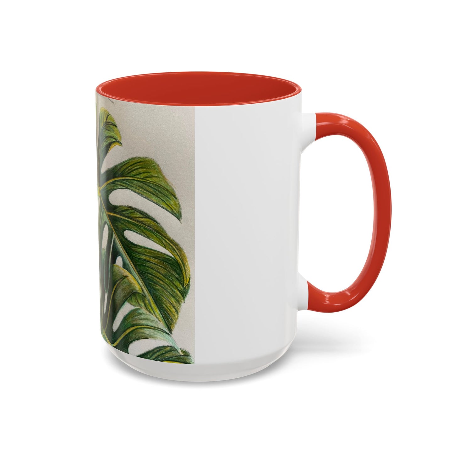 Monstera Leaf Accent Coffee Mug — Botanical Tropical Ceramic Mug (11/15oz)