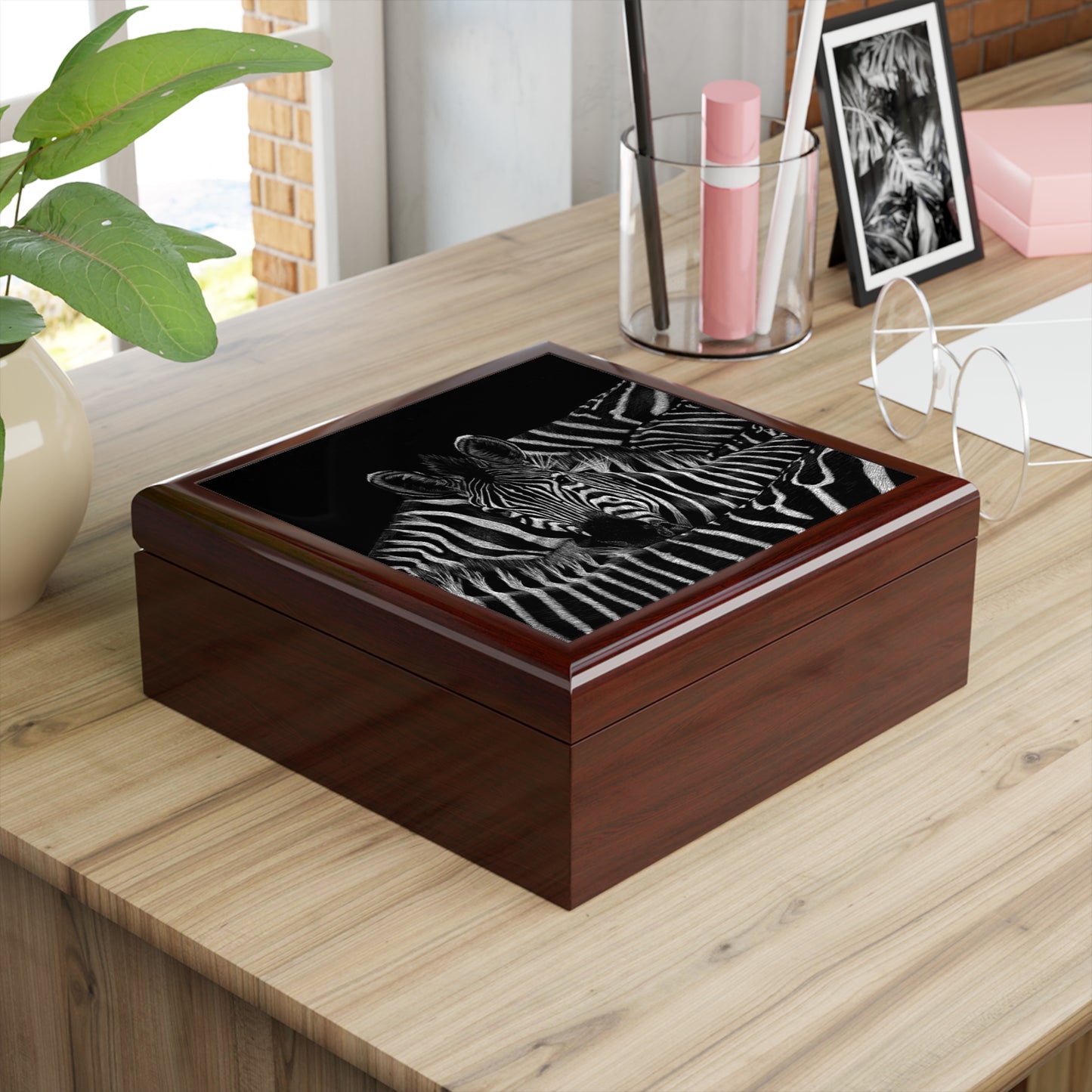 Zebra Stripes Jewelry Box — Black and White Animal Print Keepsake Box