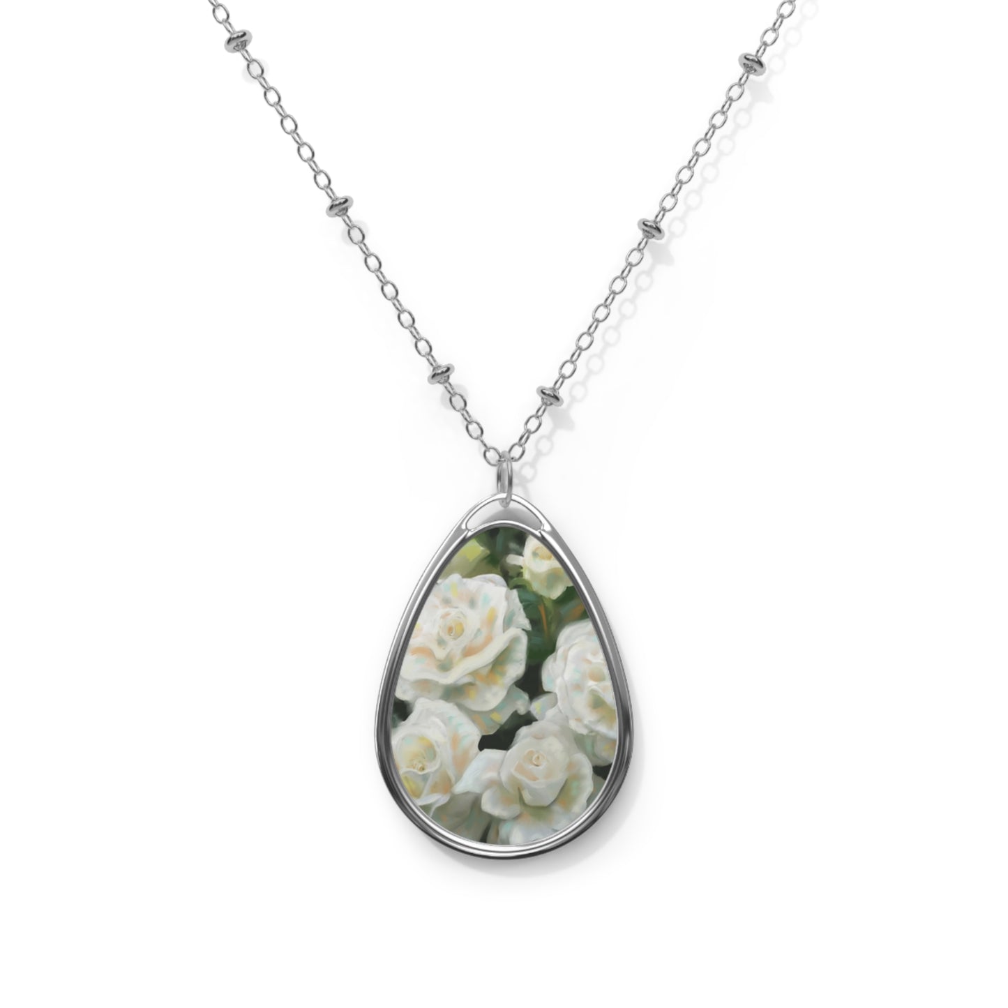 Oval Photo Pendant Necklace — Custom Floral Teardrop Locket
