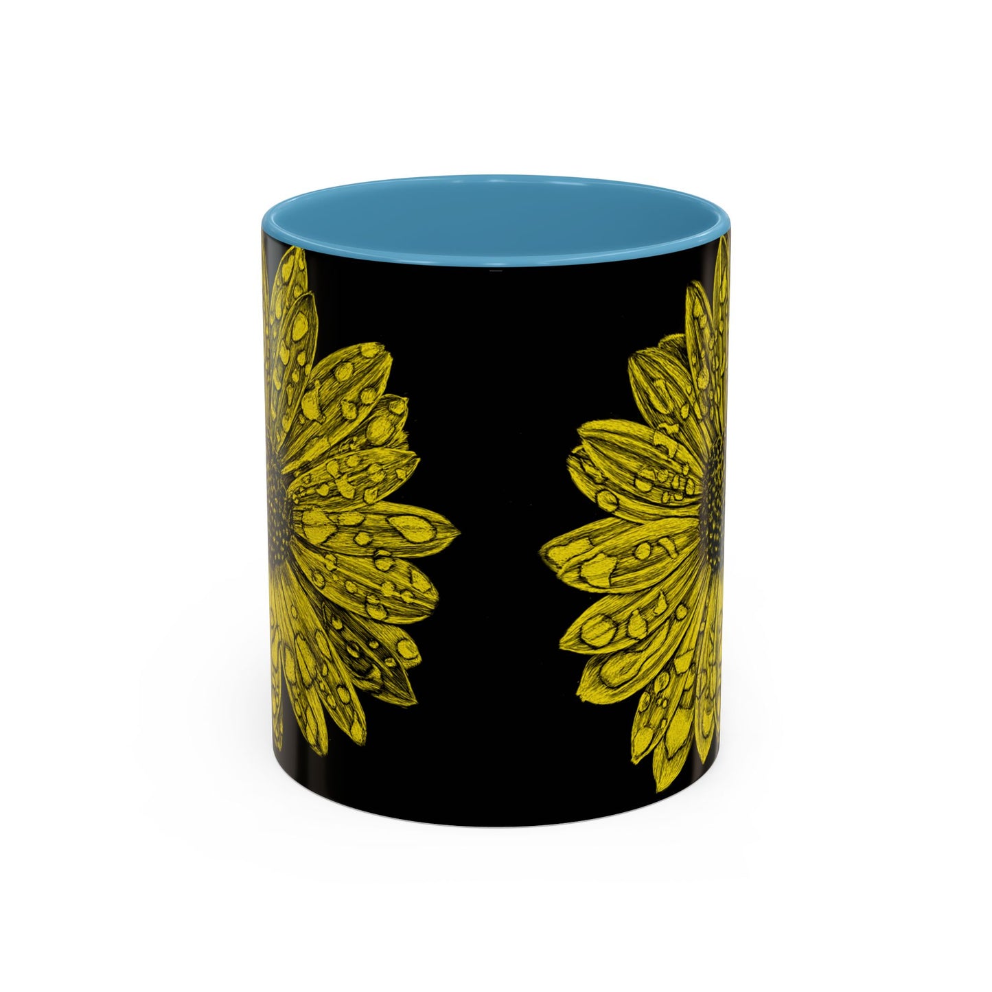 Sunflower Waterdrop Accent Coffee Mug — Yellow Floral 11/15oz