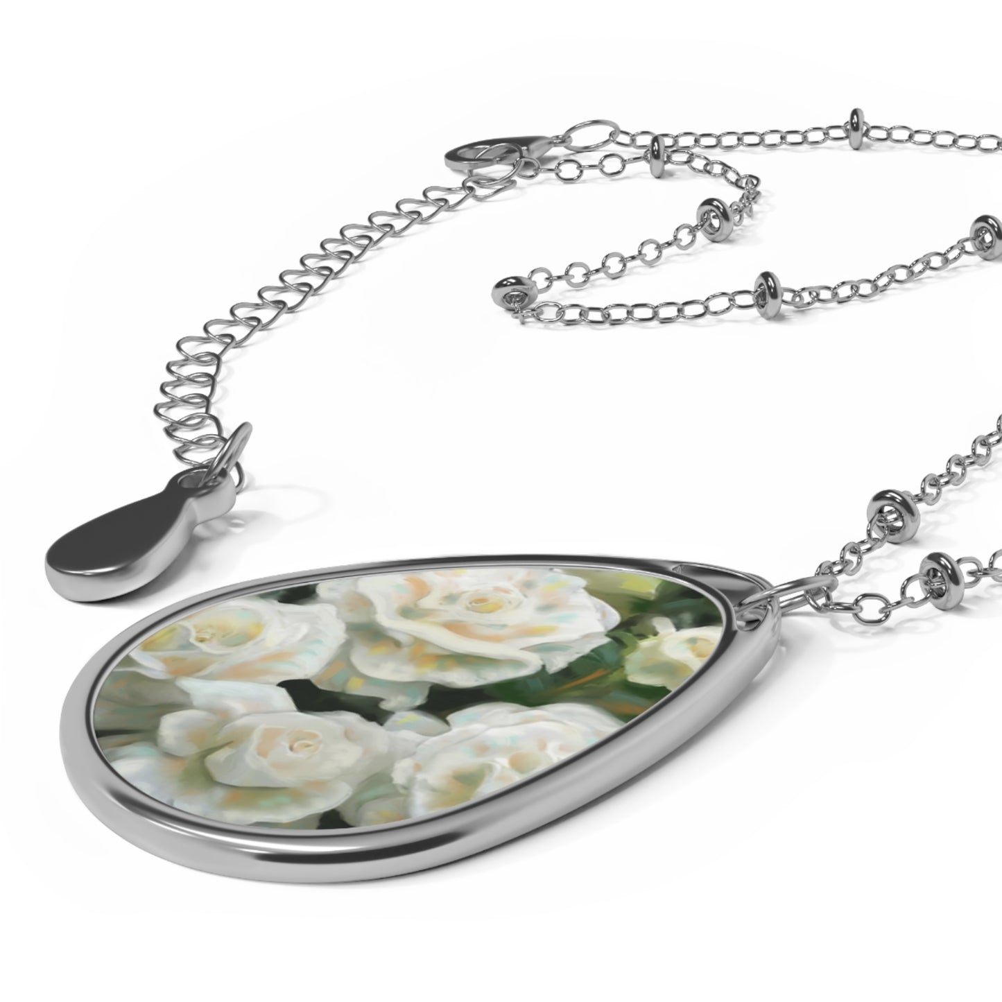 Oval Photo Pendant Necklace — Custom Floral Teardrop Locket