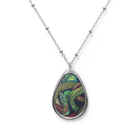 Oval Snake Pendant Necklace — Colorful Serpent Art Jewelry
