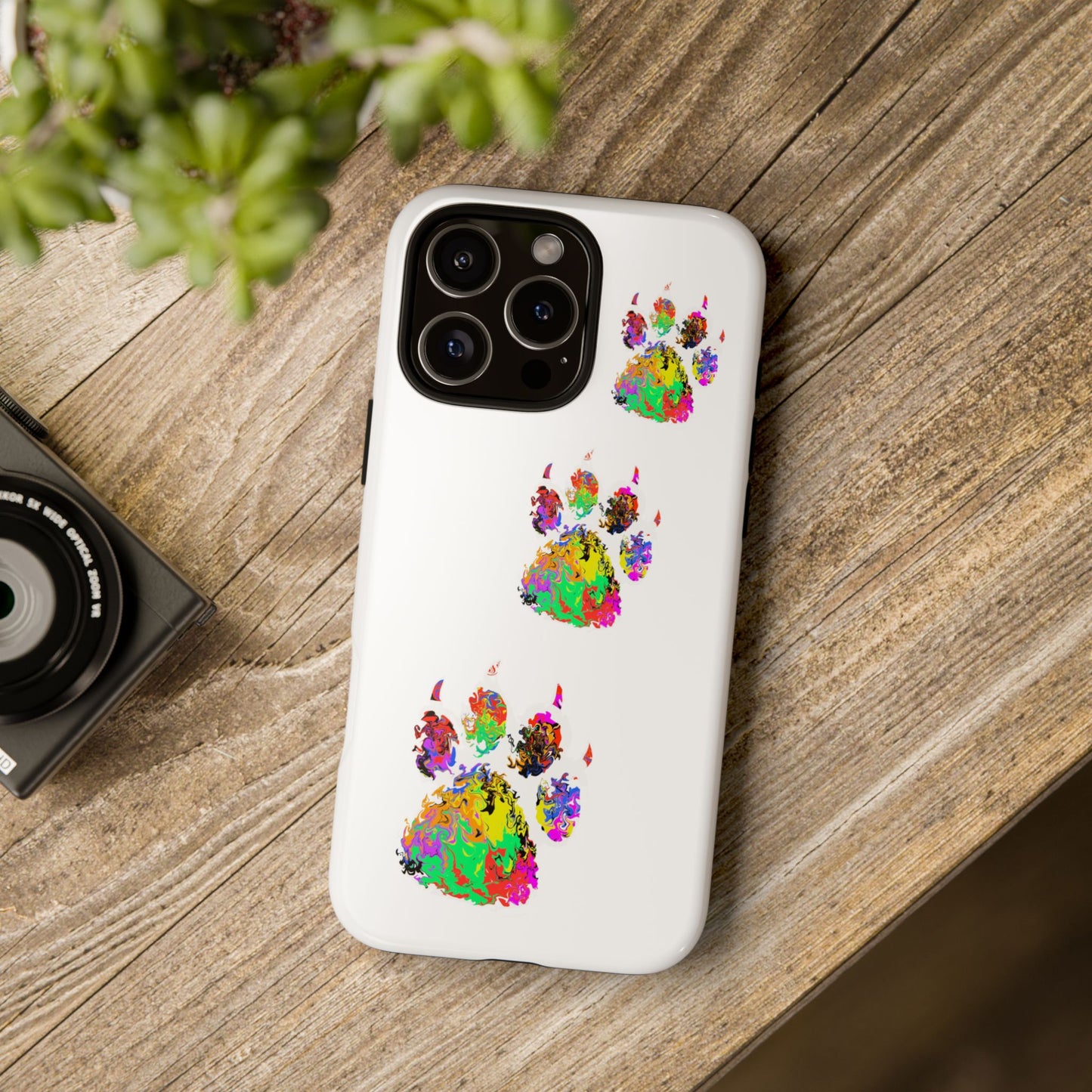 Phone Case — Colorful Paw Print Tough Case, Pet Lover Protective Phone Cover
