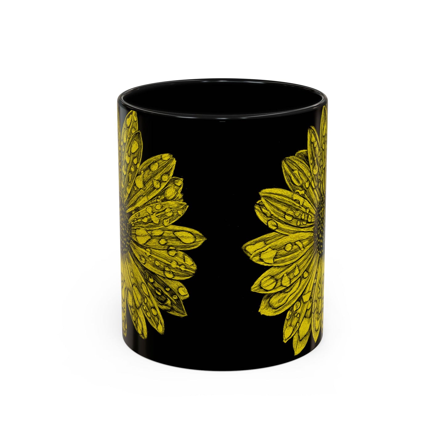 Sunflower Waterdrop Accent Coffee Mug — Yellow Floral 11/15oz