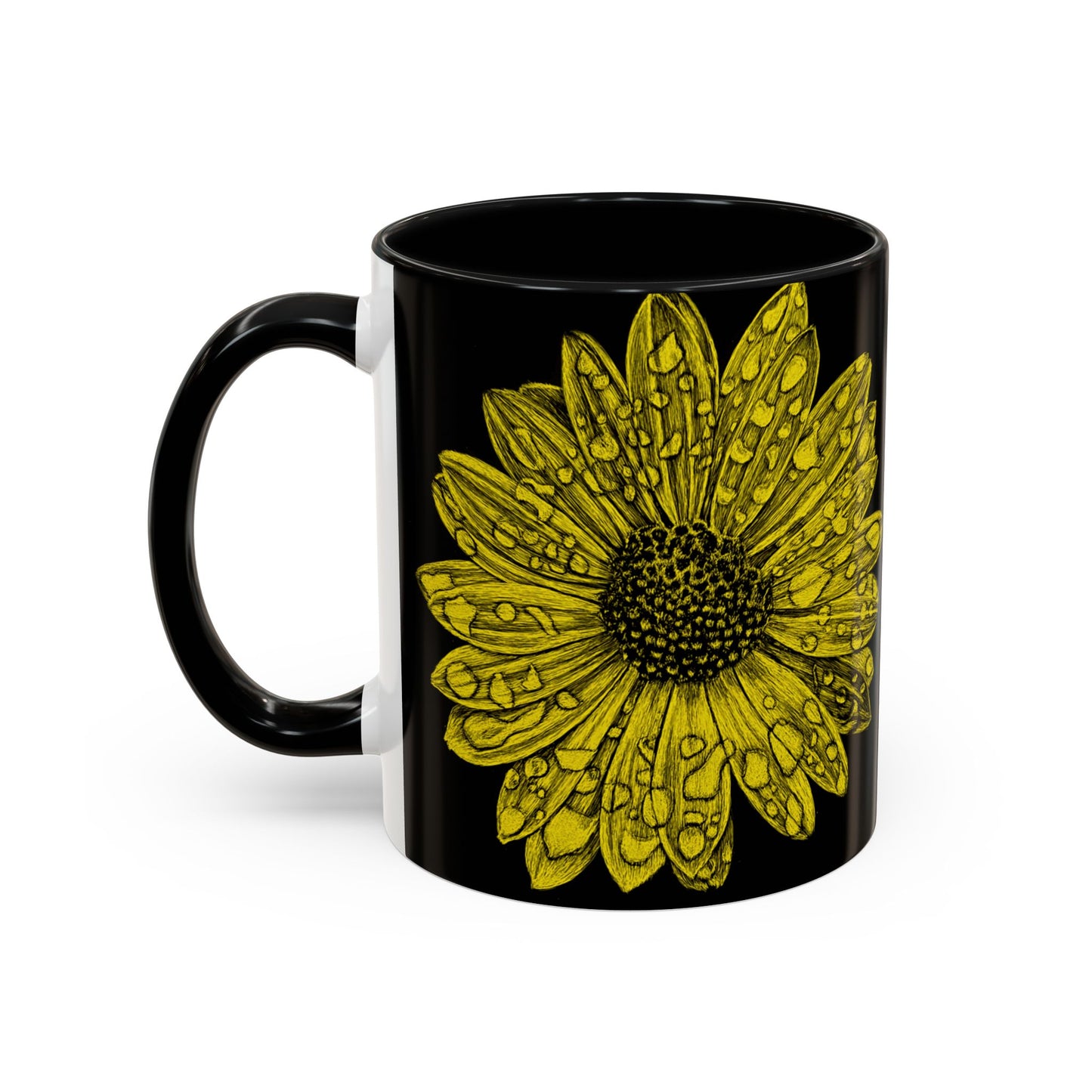 Sunflower Waterdrop Accent Coffee Mug — Yellow Floral 11/15oz