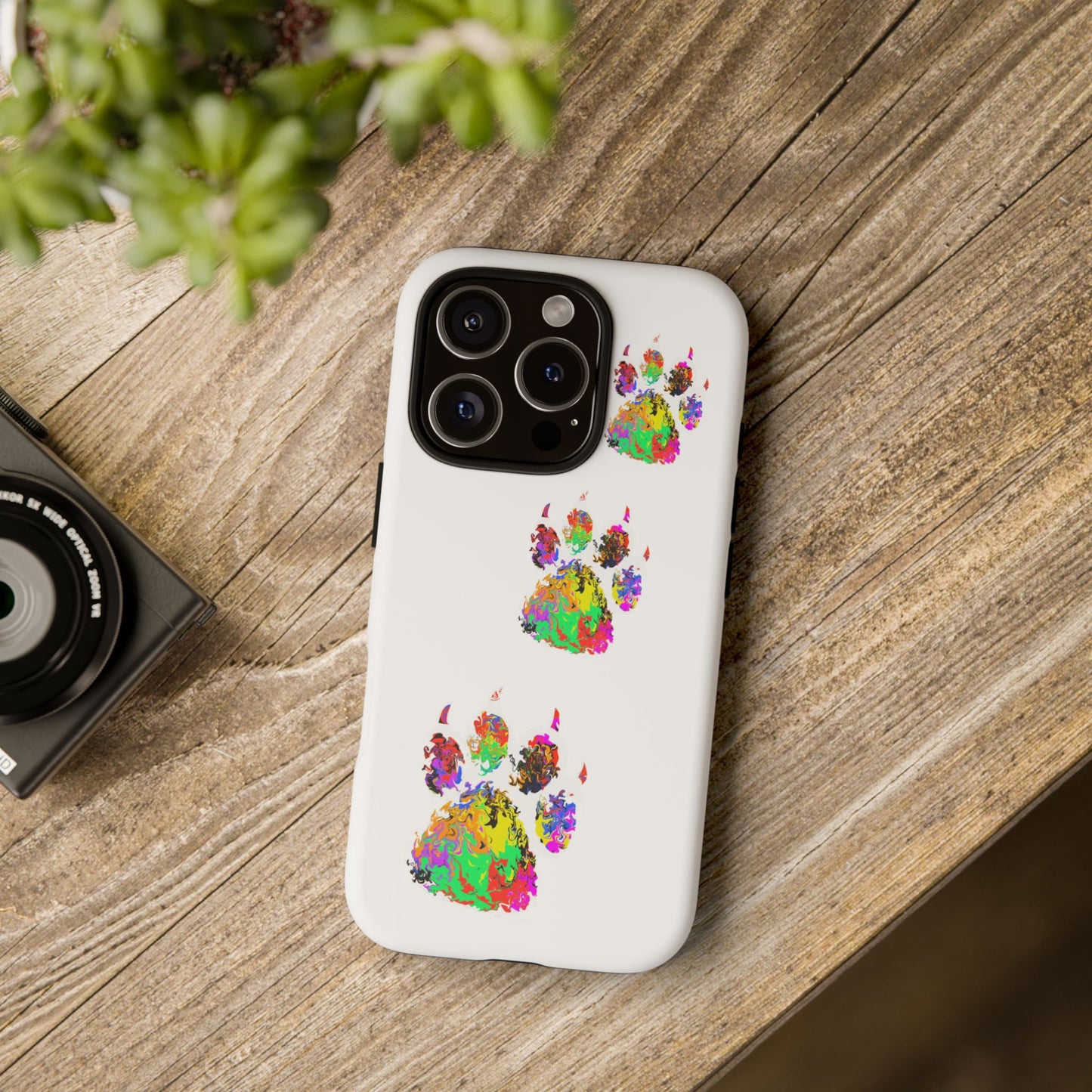 Phone Case — Colorful Paw Print Tough Case, Pet Lover Protective Phone Cover