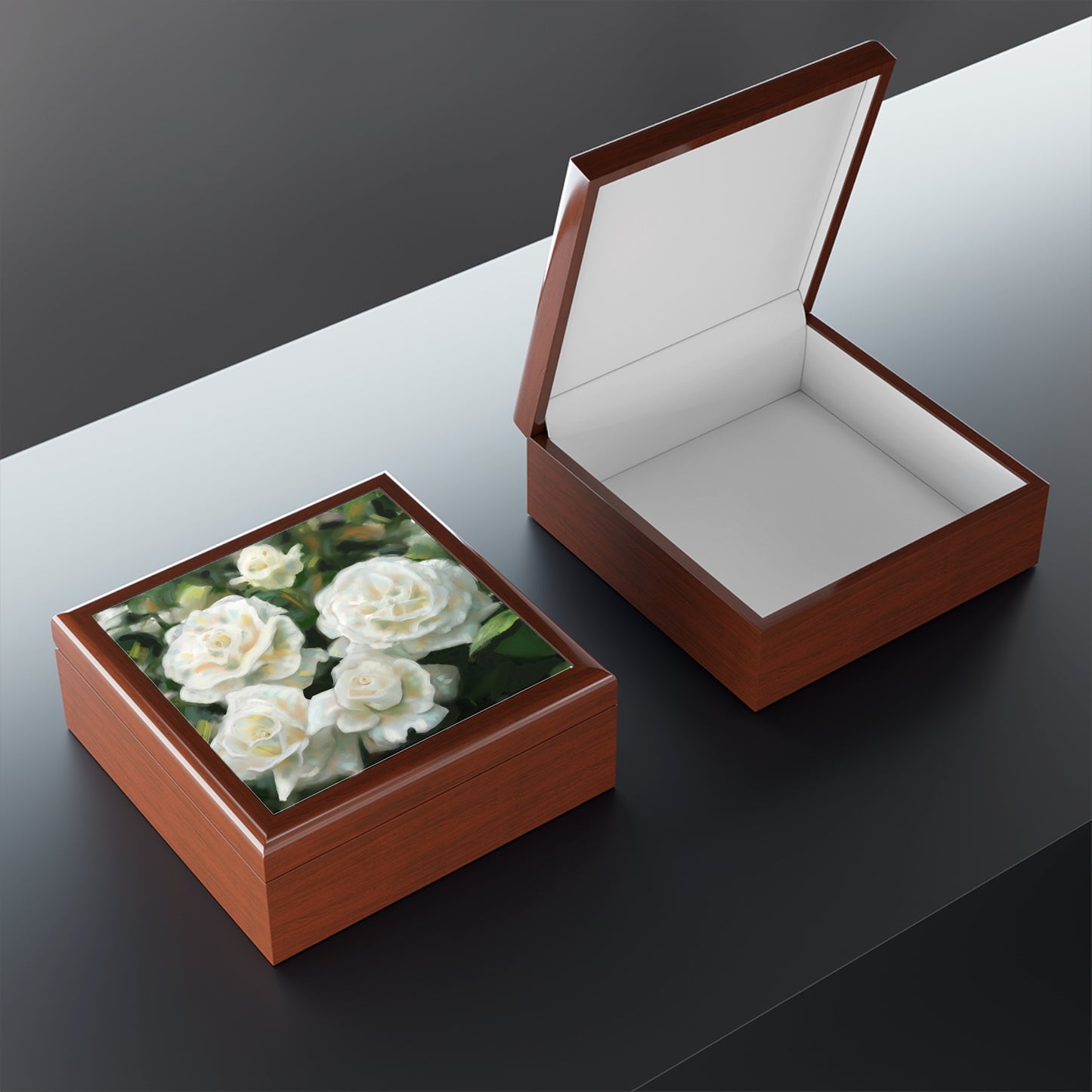 Jewelry Box – White Rose Floral Keepsake Box