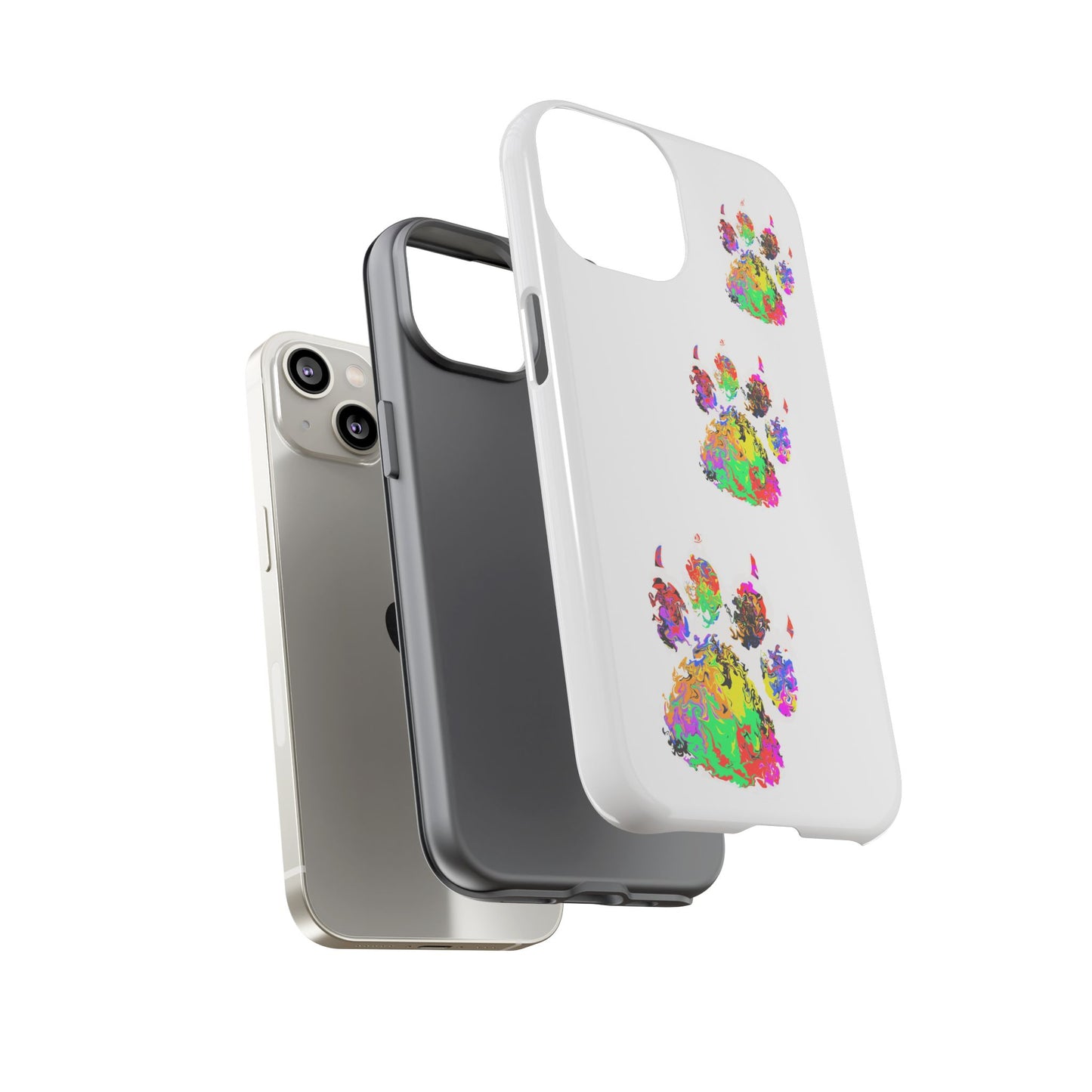 Phone Case — Colorful Paw Print Tough Case, Pet Lover Protective Phone Cover