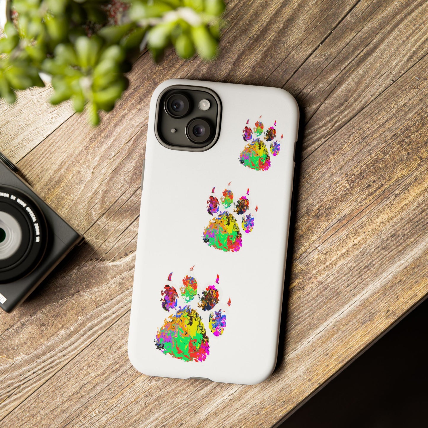 Phone Case — Colorful Paw Print Tough Case, Pet Lover Protective Phone Cover