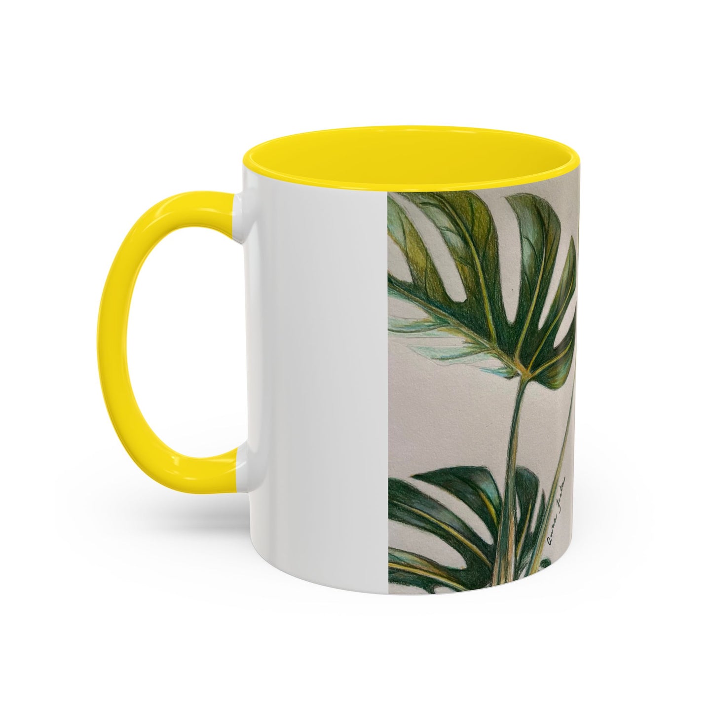 Monstera Leaf Accent Coffee Mug — Botanical Tropical Ceramic Mug (11/15oz)