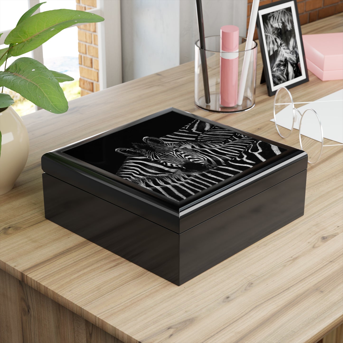 Zebra Stripes Jewelry Box — Black and White Animal Print Keepsake Box