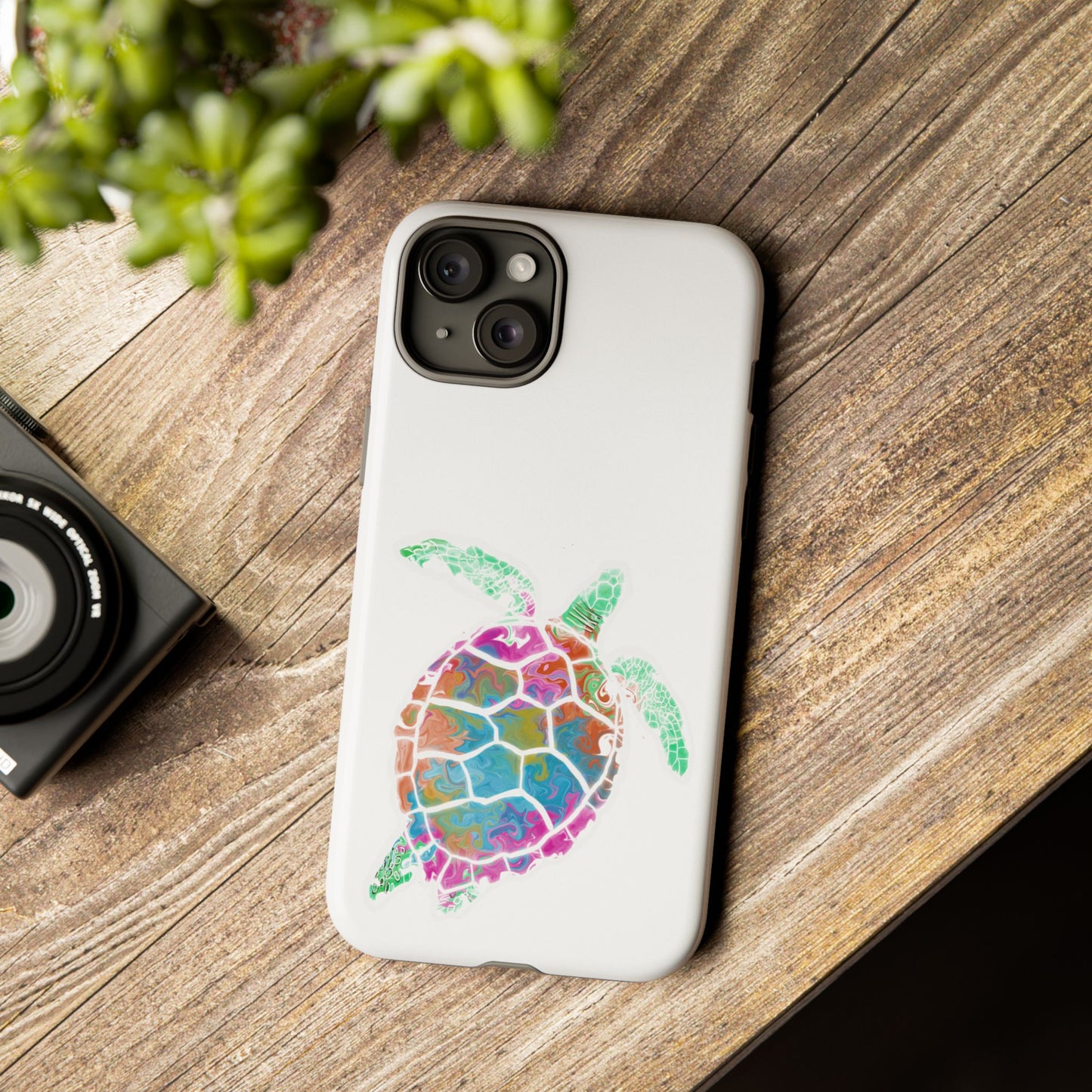Sea Turtle Tough Phone Case — Colorful Watercolor Turtle Protective Cover