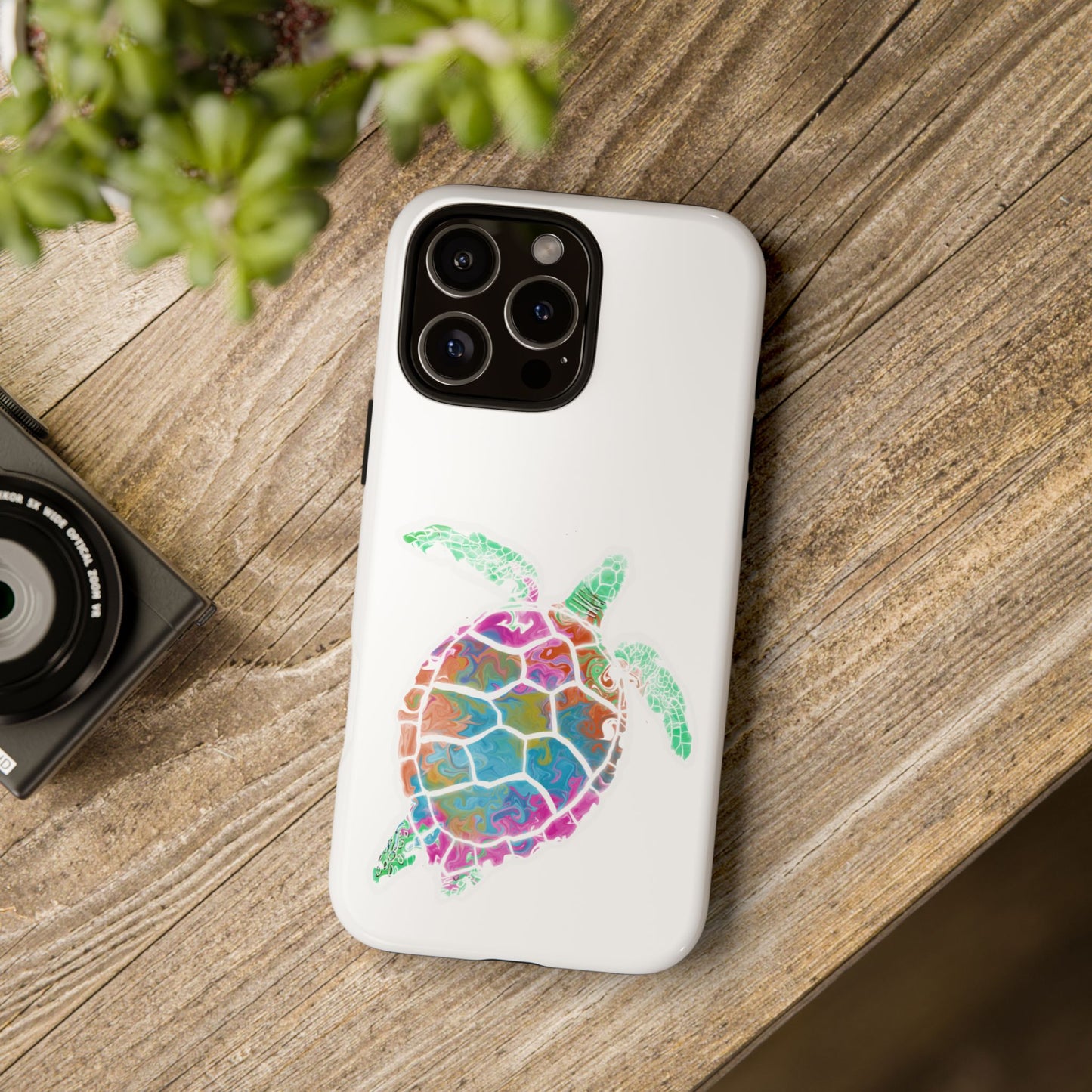 Sea Turtle Tough Phone Case — Colorful Watercolor Turtle Protective Cover