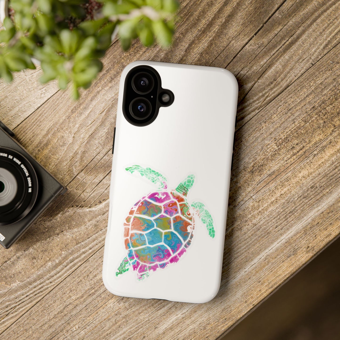 Sea Turtle Tough Phone Case — Colorful Watercolor Turtle Protective Cover