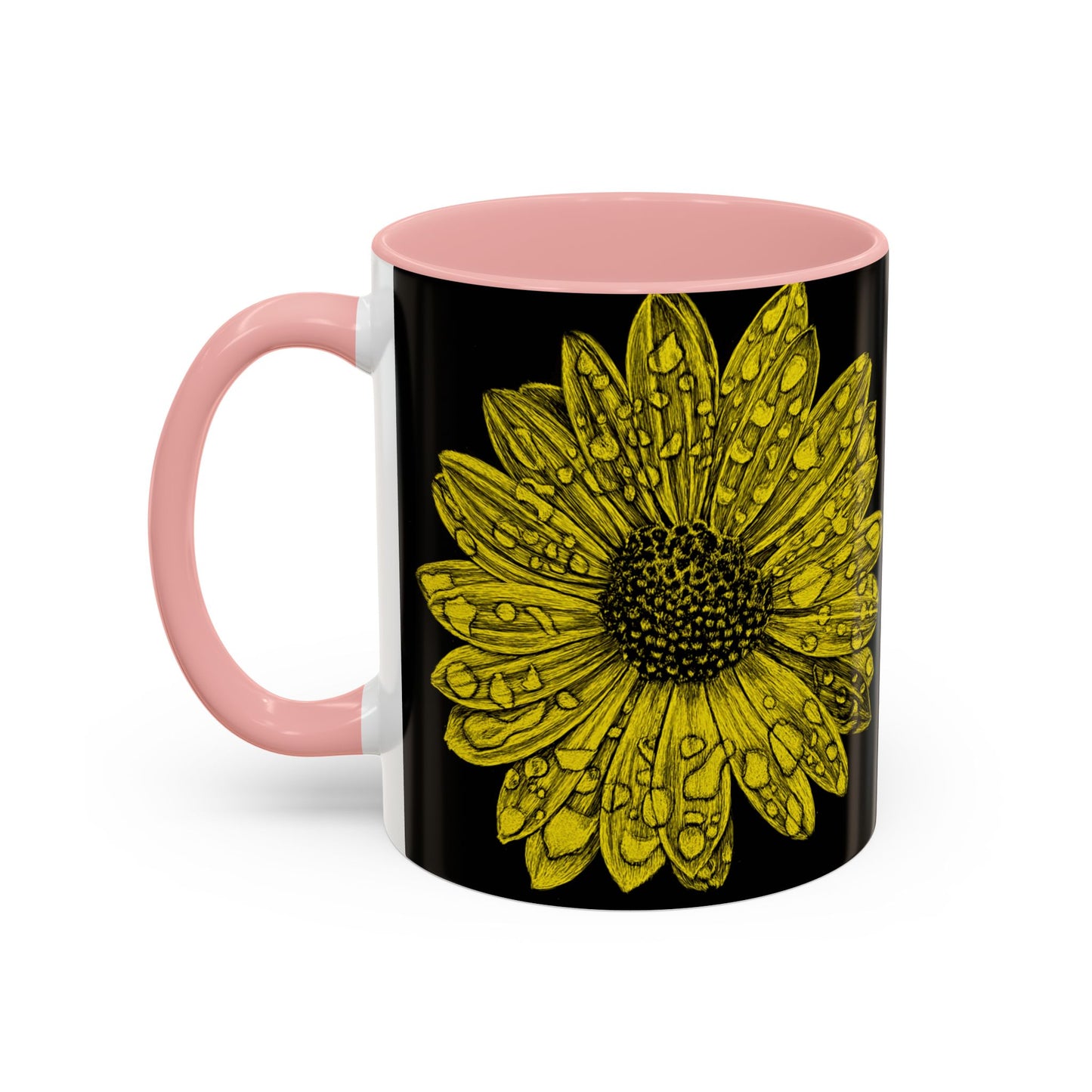 Sunflower Waterdrop Accent Coffee Mug — Yellow Floral 11/15oz