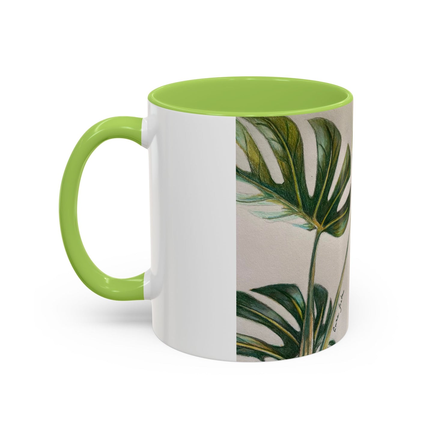 Monstera Leaf Accent Coffee Mug — Botanical Tropical Ceramic Mug (11/15oz)