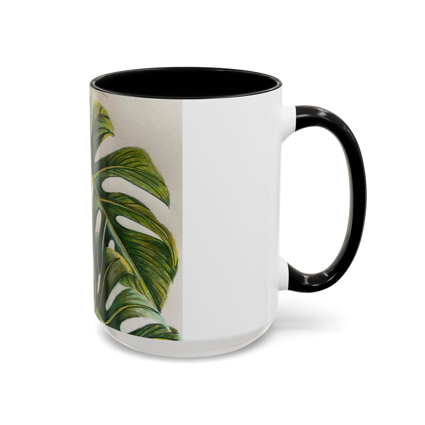 Monstera Leaf Accent Coffee Mug — Botanical Tropical Ceramic Mug (11/15oz)