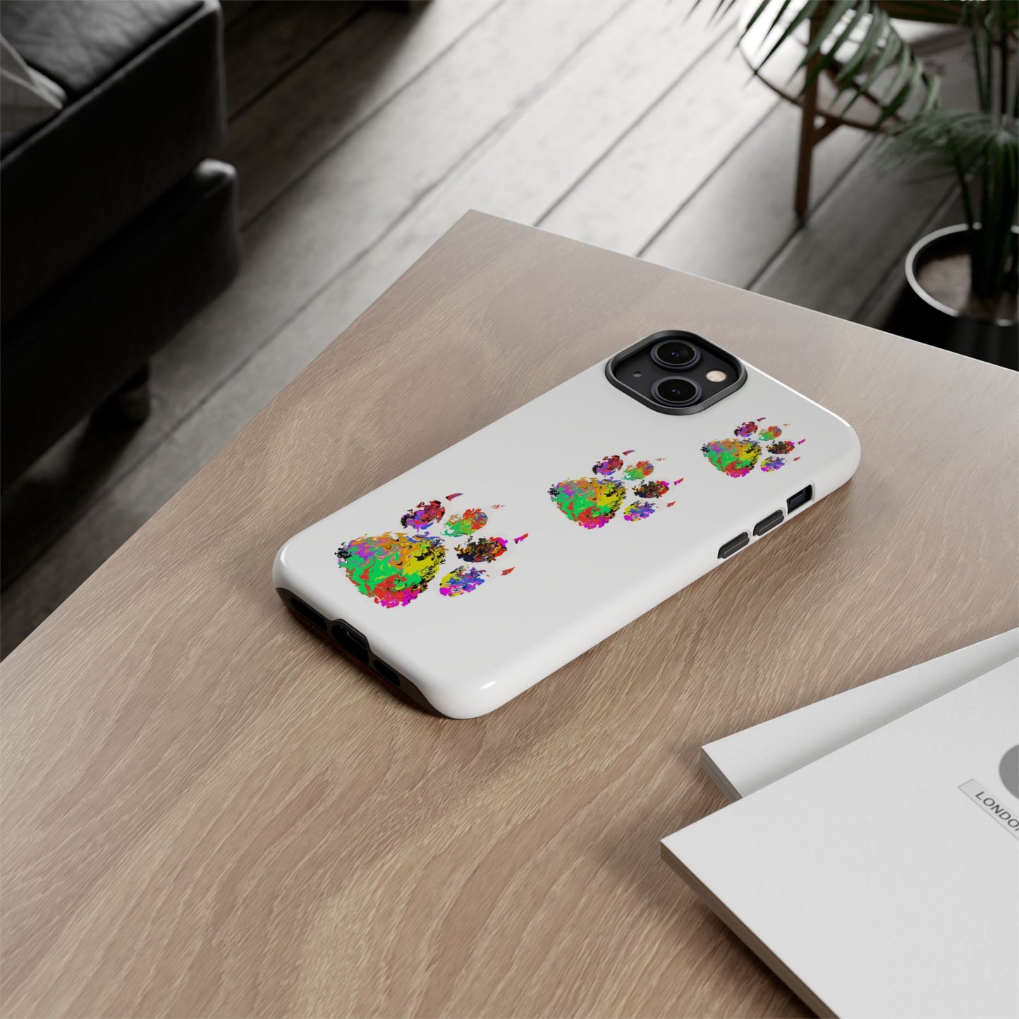 Phone Case — Colorful Paw Print Tough Case, Pet Lover Protective Phone Cover