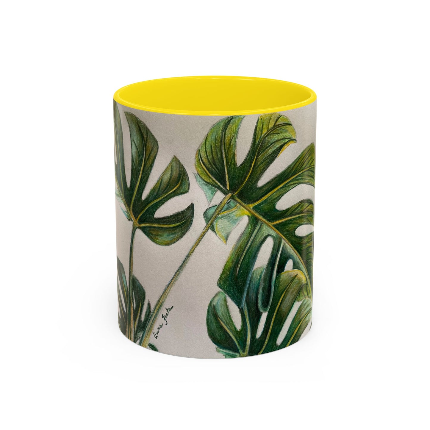 Monstera Leaf Accent Coffee Mug — Botanical Tropical Ceramic Mug (11/15oz)