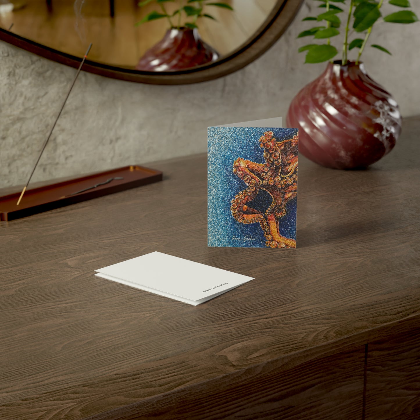 Octopus Art Greeting Cards — Pack of 1/10/30/50 (Nautical Sea Life Note Cards)