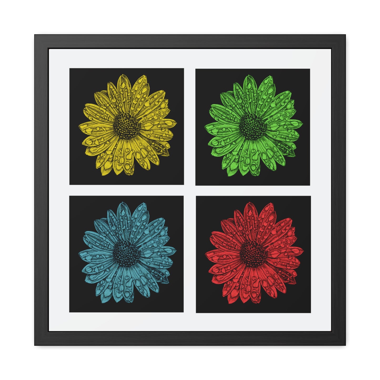Pop Art Daisy Framed Poster — Colorful Floral Wall Art (4-Panel)