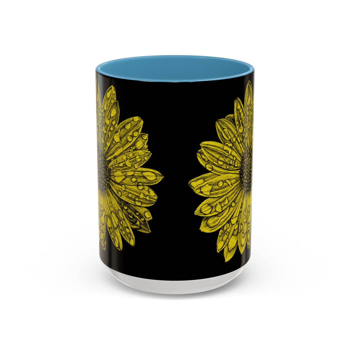 Sunflower Waterdrop Accent Coffee Mug — Yellow Floral 11/15oz