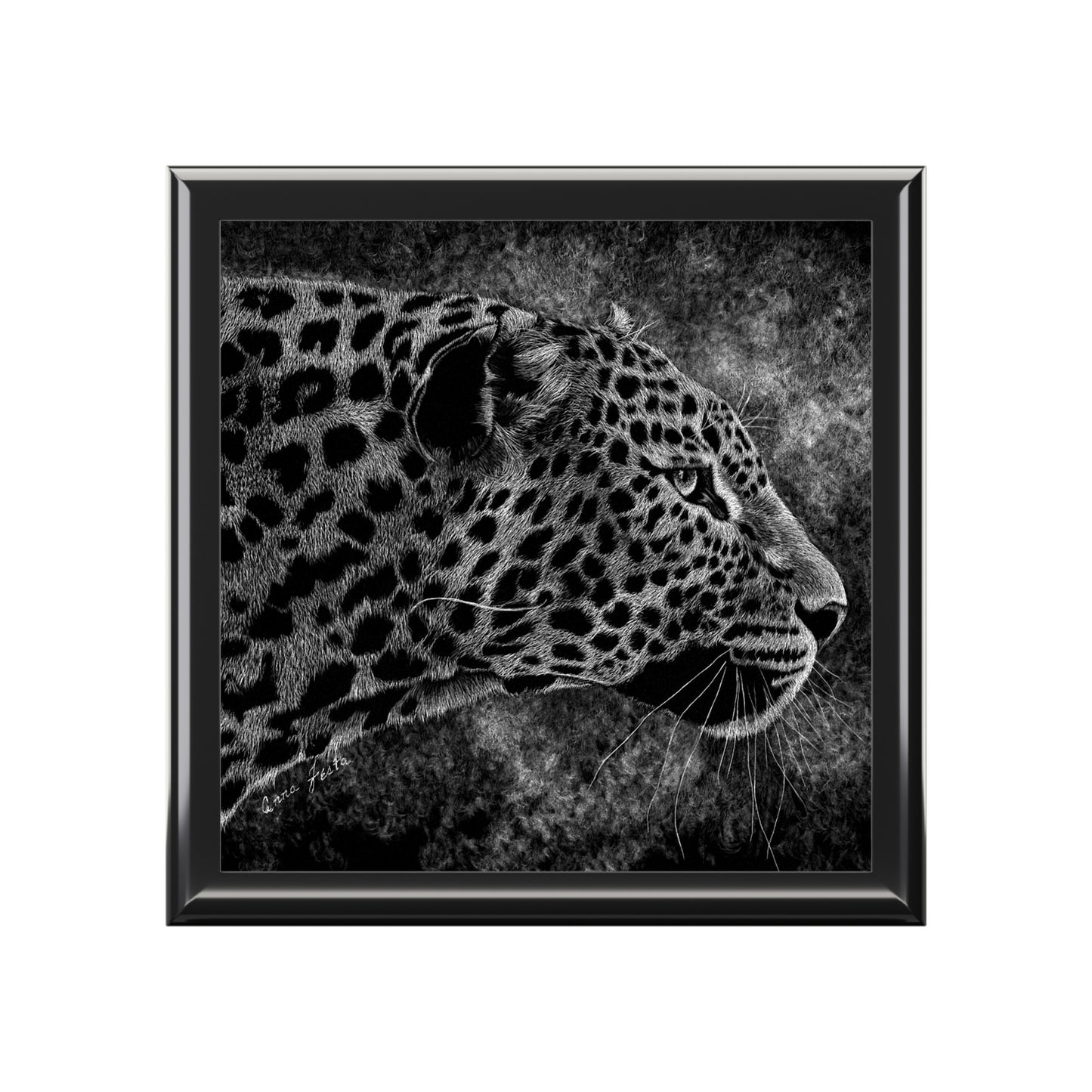 Leopard Profile Black Jewelry Box — Elegant Animal Portrait Keepsake