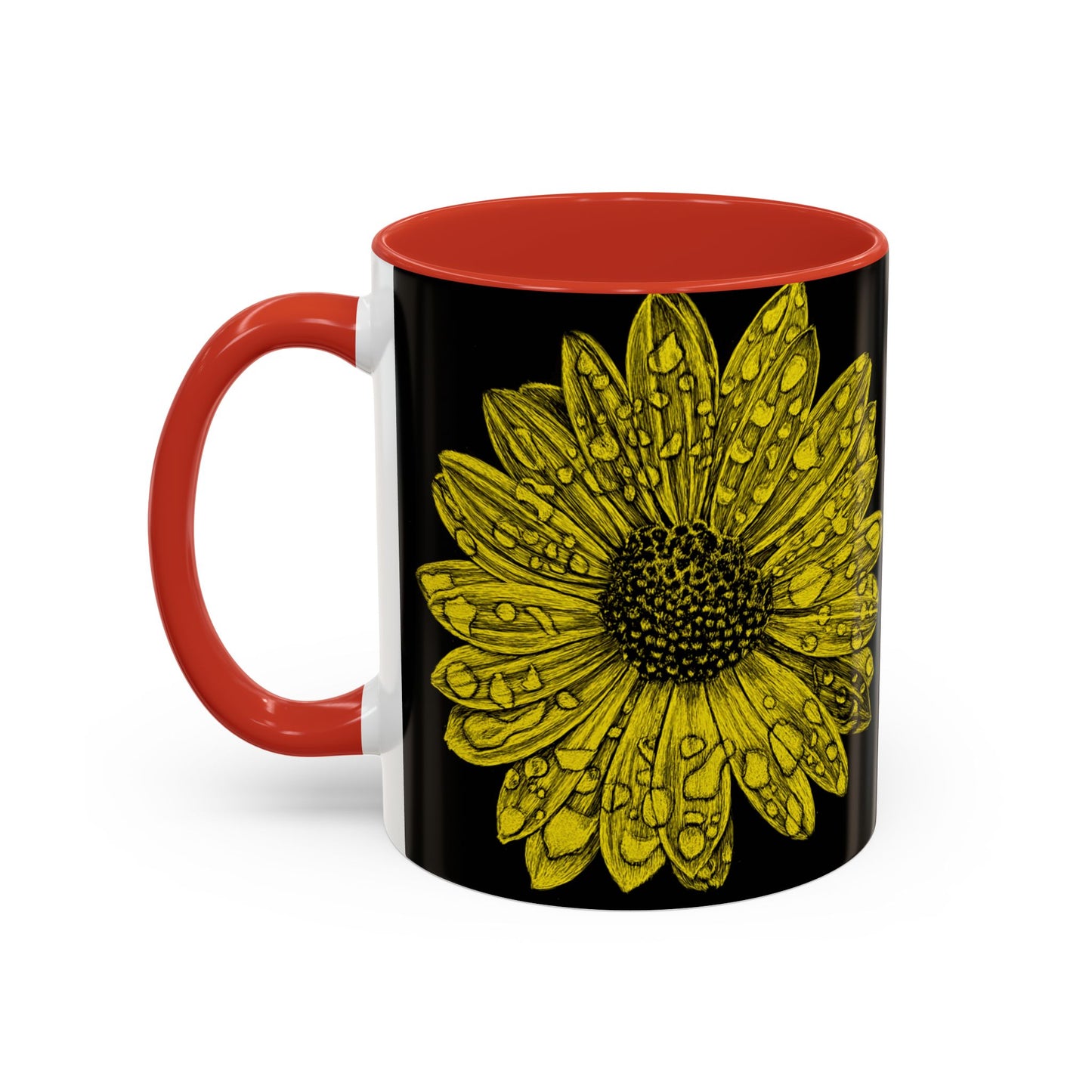 Sunflower Waterdrop Accent Coffee Mug — Yellow Floral 11/15oz