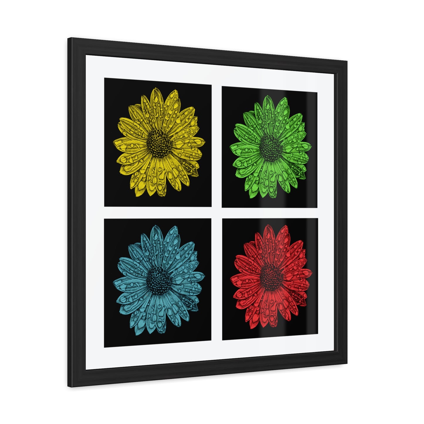 Pop Art Daisy Framed Poster — Colorful Floral Wall Art (4-Panel)