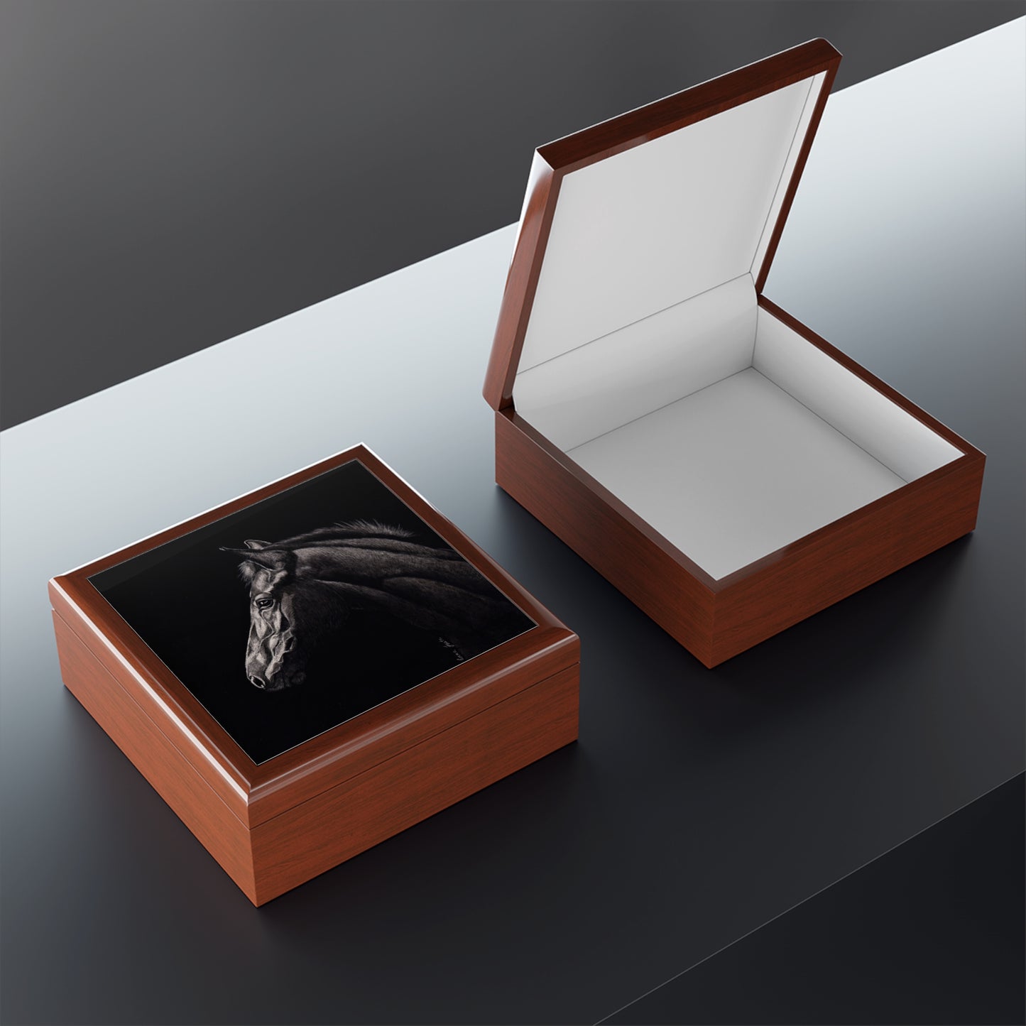 Black Horse Keepsake Jewelry Box — Elegant Equestrian Gift