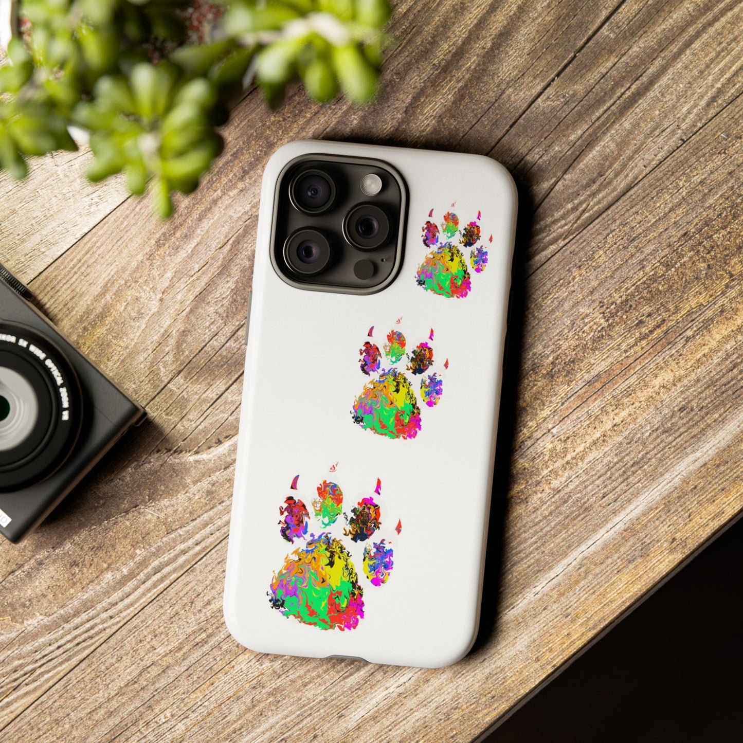 Phone Case — Colorful Paw Print Tough Case, Pet Lover Protective Phone Cover