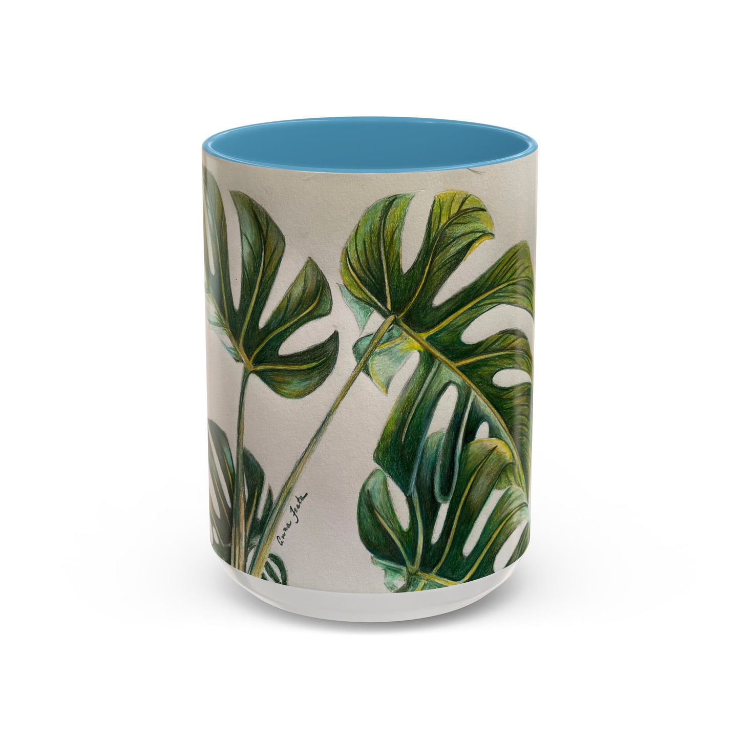 Monstera Leaf Accent Coffee Mug — Botanical Tropical Ceramic Mug (11/15oz)