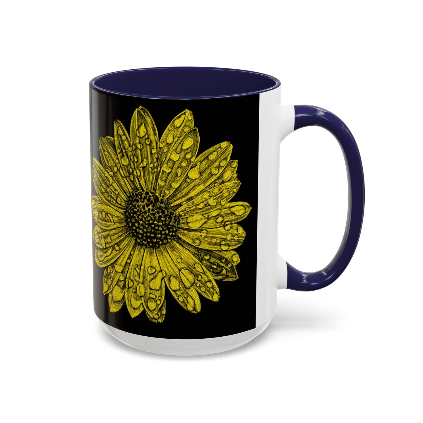 Sunflower Waterdrop Accent Coffee Mug — Yellow Floral 11/15oz