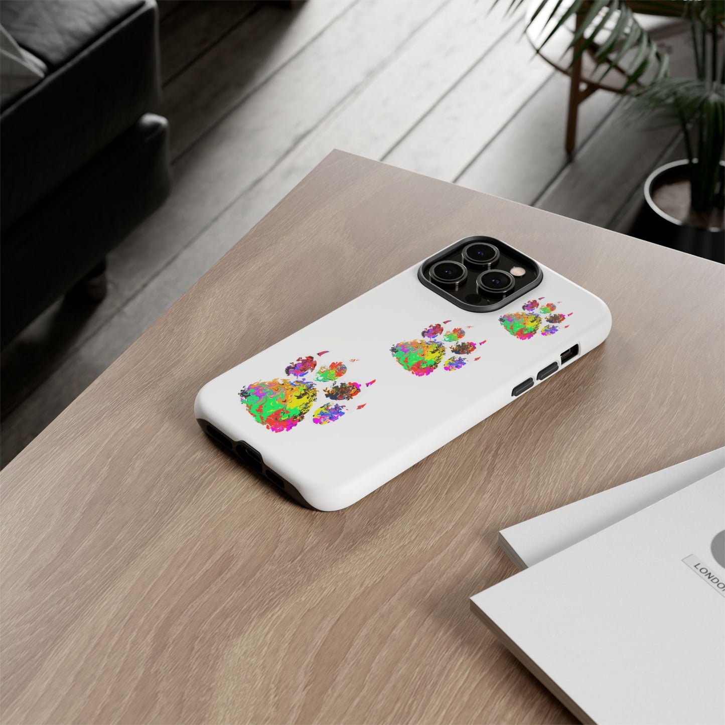 Phone Case — Colorful Paw Print Tough Case, Pet Lover Protective Phone Cover