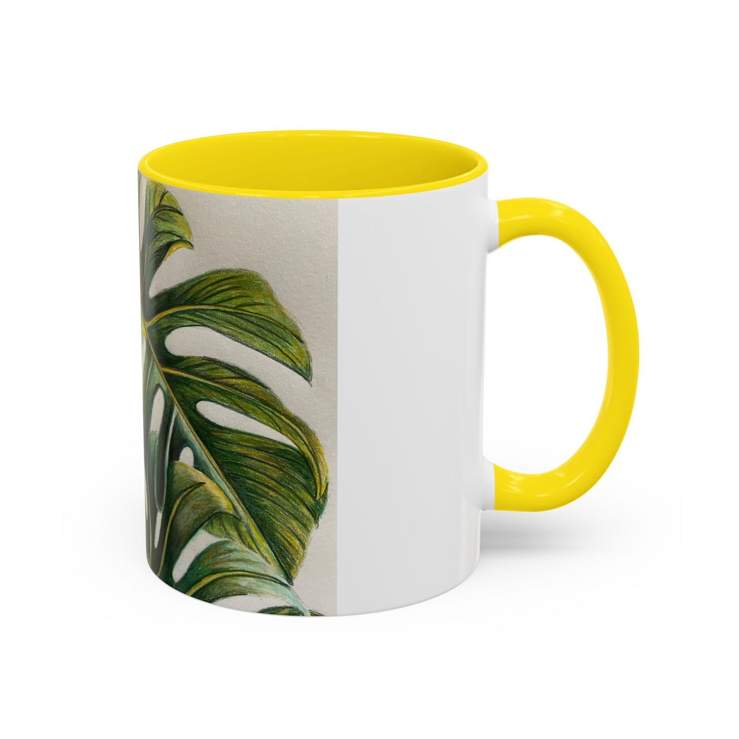 Monstera Leaf Accent Coffee Mug — Botanical Tropical Ceramic Mug (11/15oz)