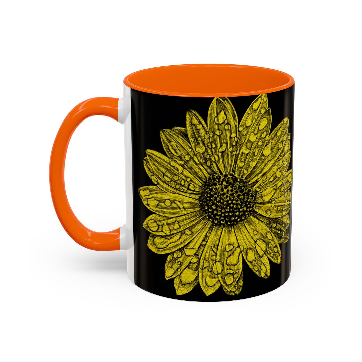 Sunflower Waterdrop Accent Coffee Mug — Yellow Floral 11/15oz