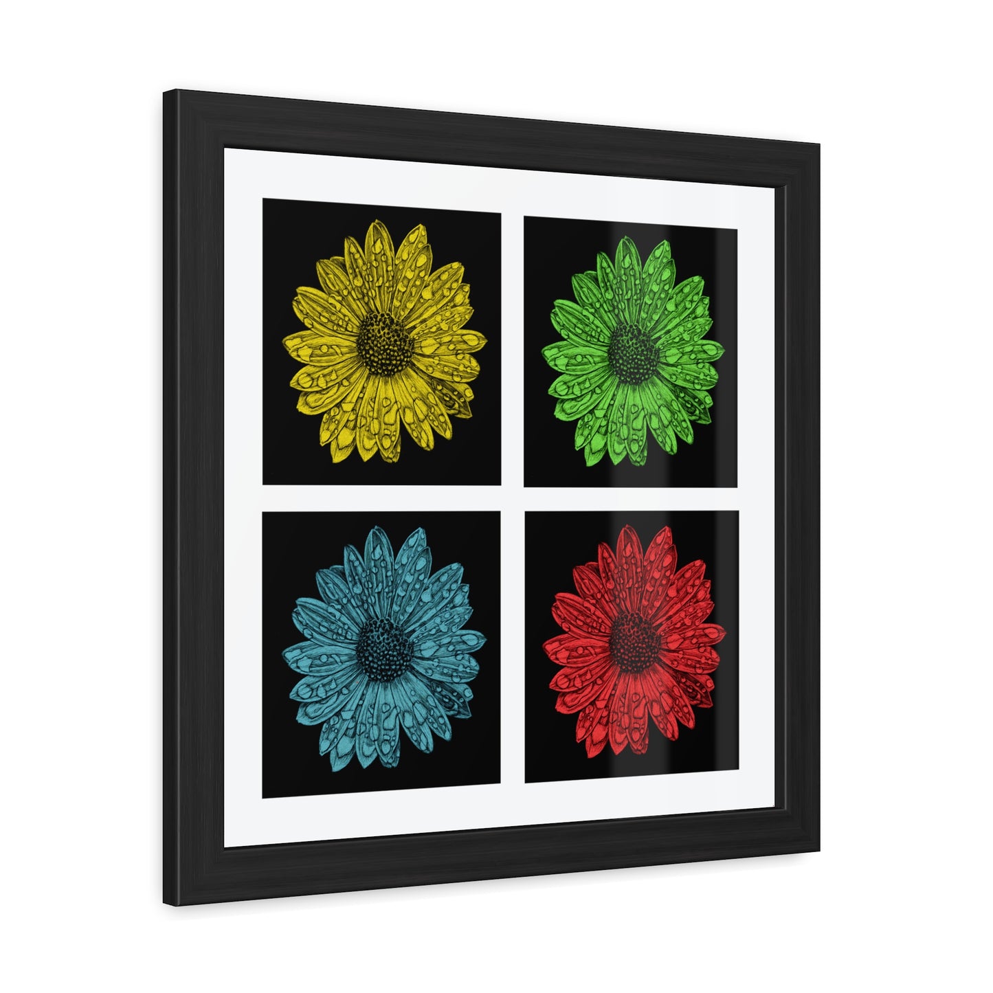 Pop Art Daisy Framed Poster — Colorful Floral Wall Art (4-Panel)
