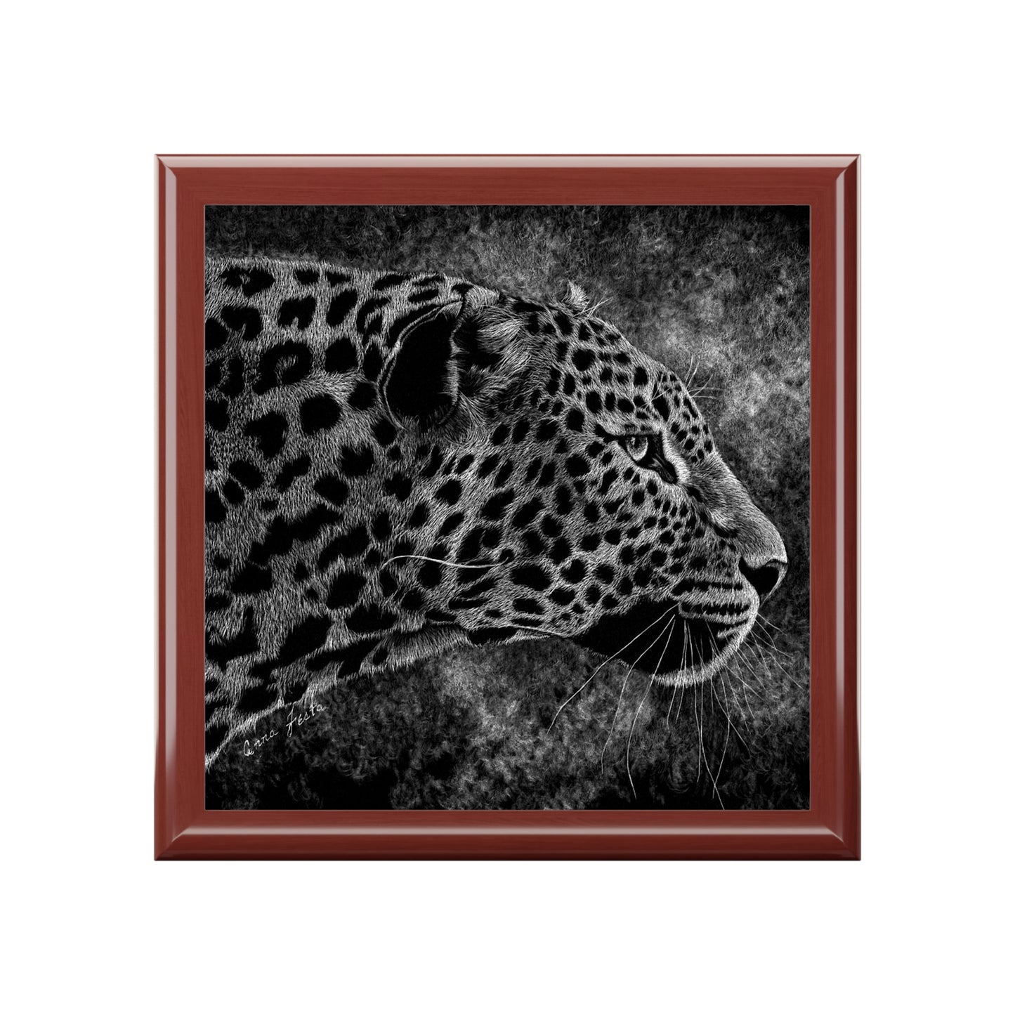 Leopard Profile Black Jewelry Box — Elegant Animal Portrait Keepsake