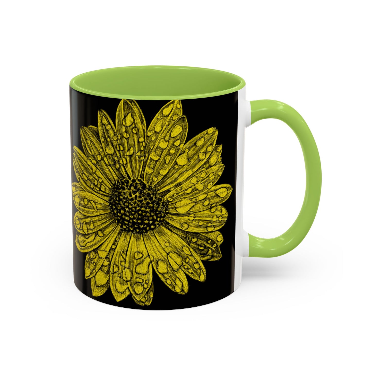 Sunflower Waterdrop Accent Coffee Mug — Yellow Floral 11/15oz