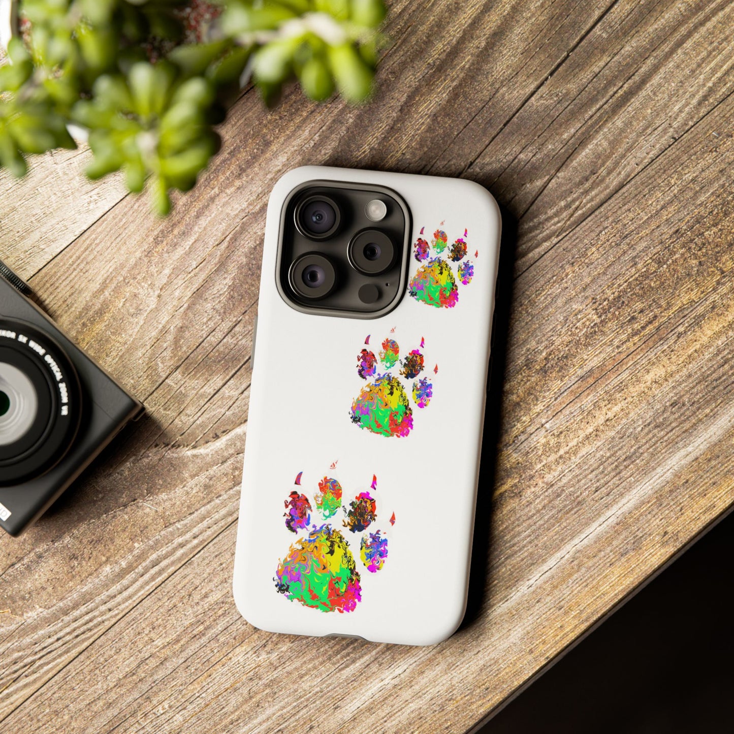 Phone Case — Colorful Paw Print Tough Case, Pet Lover Protective Phone Cover