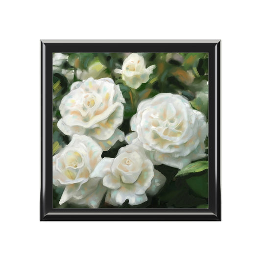 Jewelry Box – White Rose Floral Keepsake Box